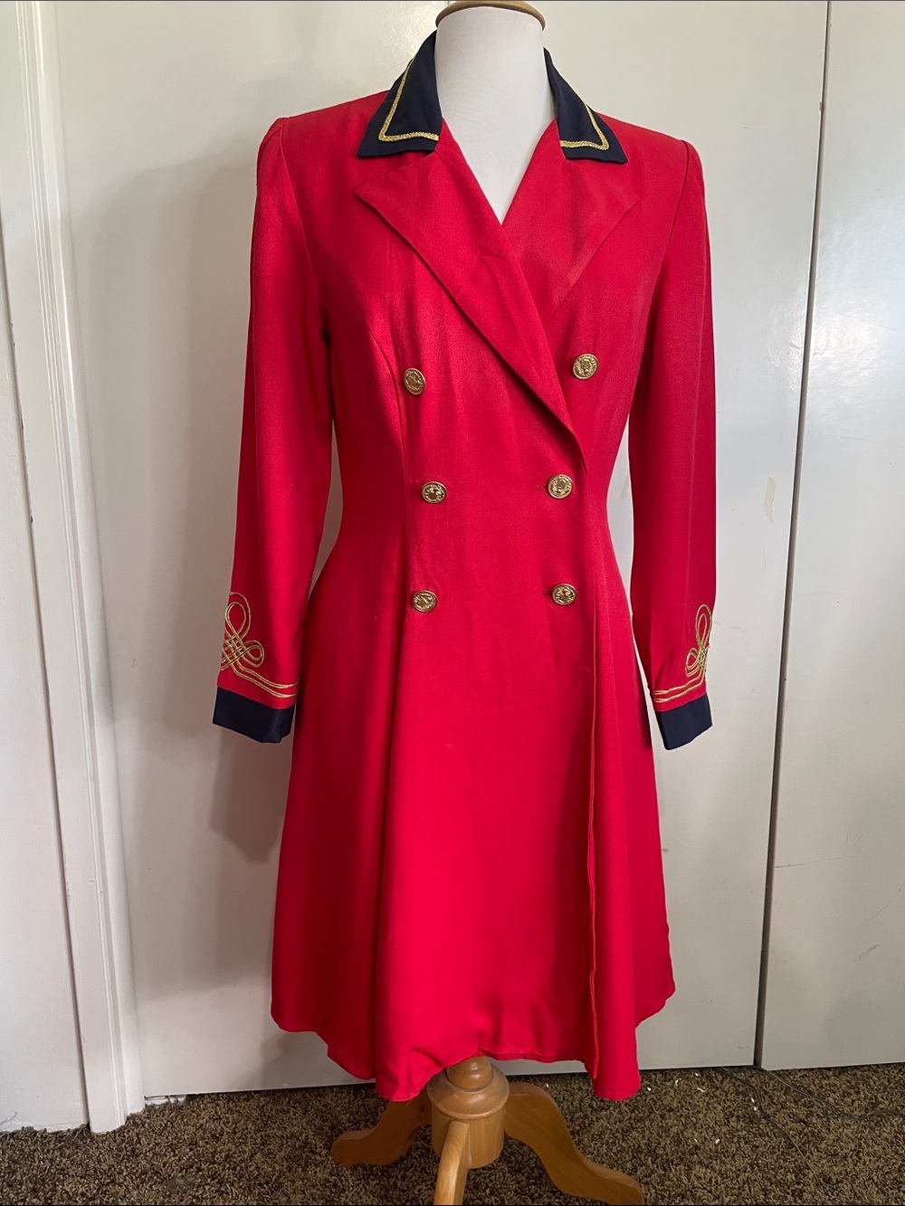 Vintage J.S.J Petites Marching Band/ Military Band Style Red Coat Dress Sz 10